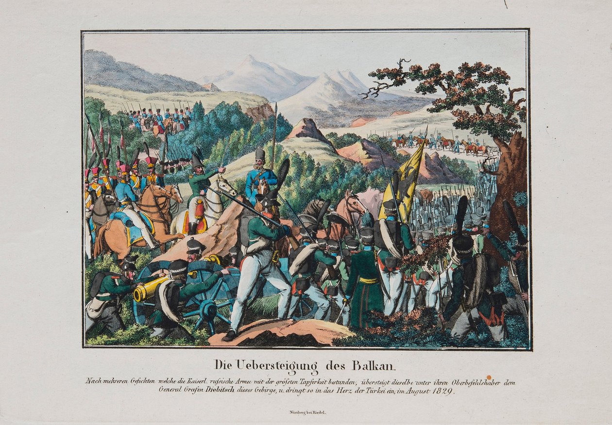 Armén av Graf Ivan Ivanovich Diebitsch som korsar Balkan, ca. 1830 av Unbekannt