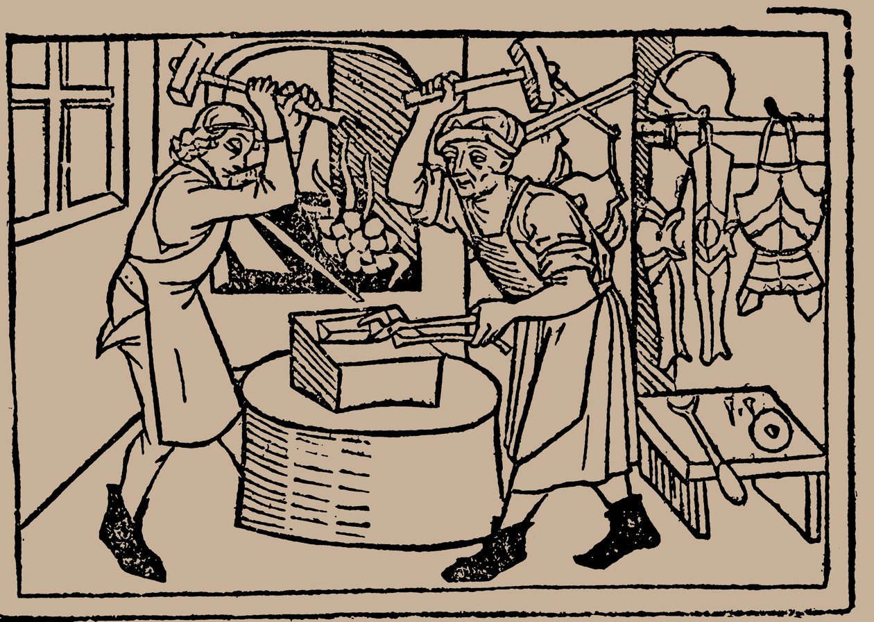 Konsten att smide. Från Speculum Vitae Humanae av Rodericus Zamorensis, 1479. av Unbekannt