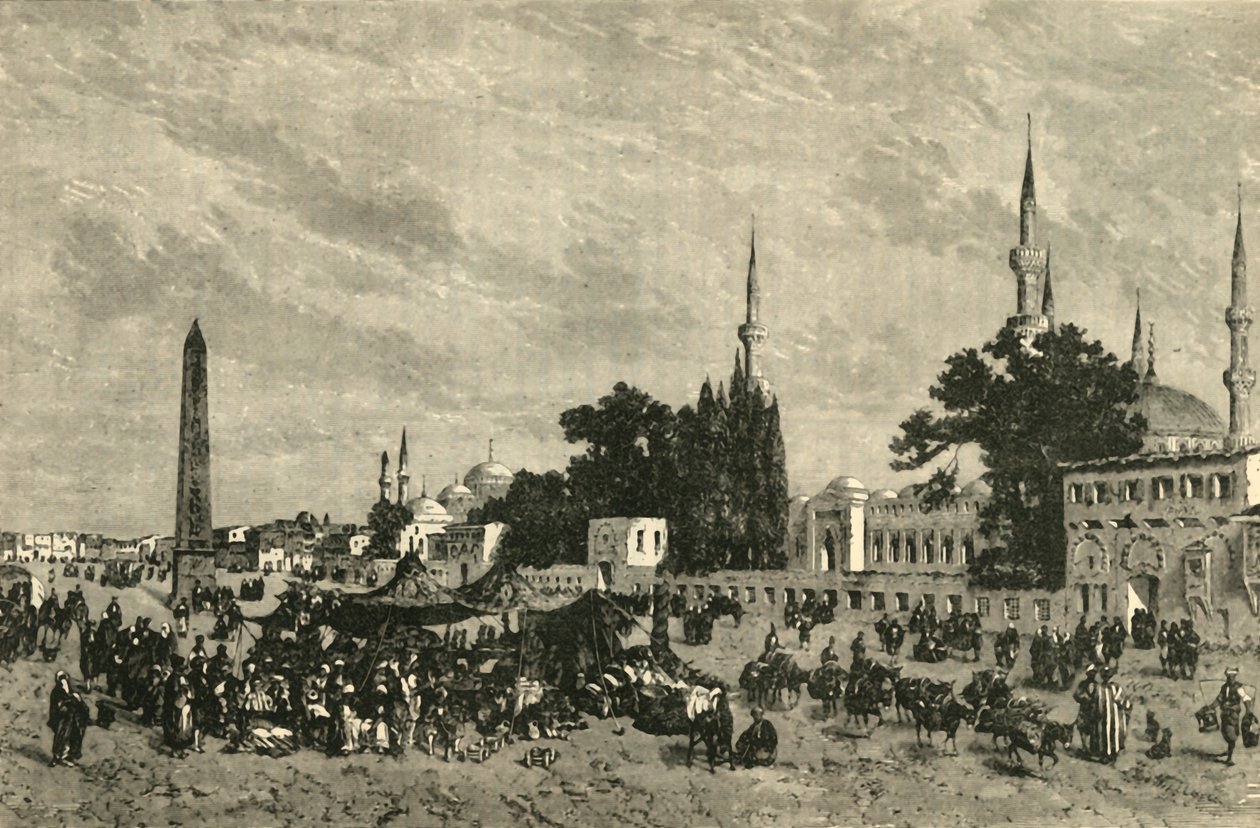 At-Meidan - Ancient Hippodrome - Med Theodosius kolumn, Konstantinopel, 1890. av Unbekannt