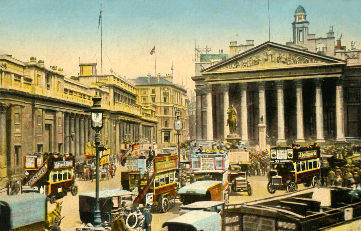 Bank of England och Royal Exchange, London, c1910. av Unbekannt