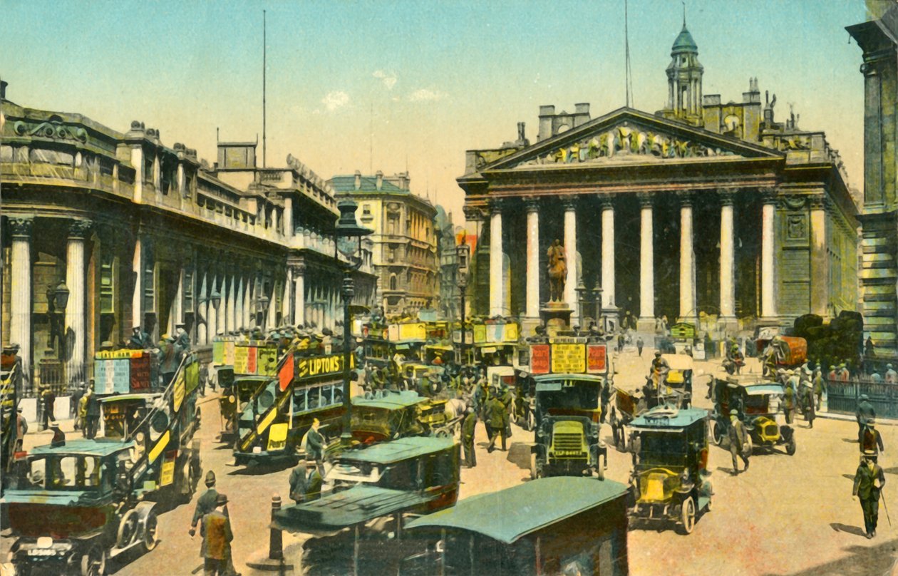Bank of England och Royal Exchange, London, c1910. av Unbekannt
