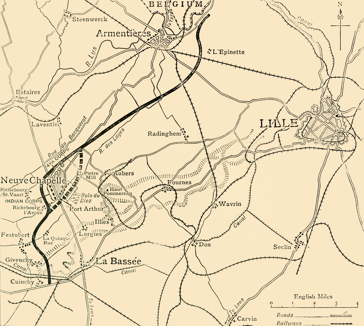 The Battleground of Neuve Chapelle, första världskriget, 1915, c1920. av Unbekannt