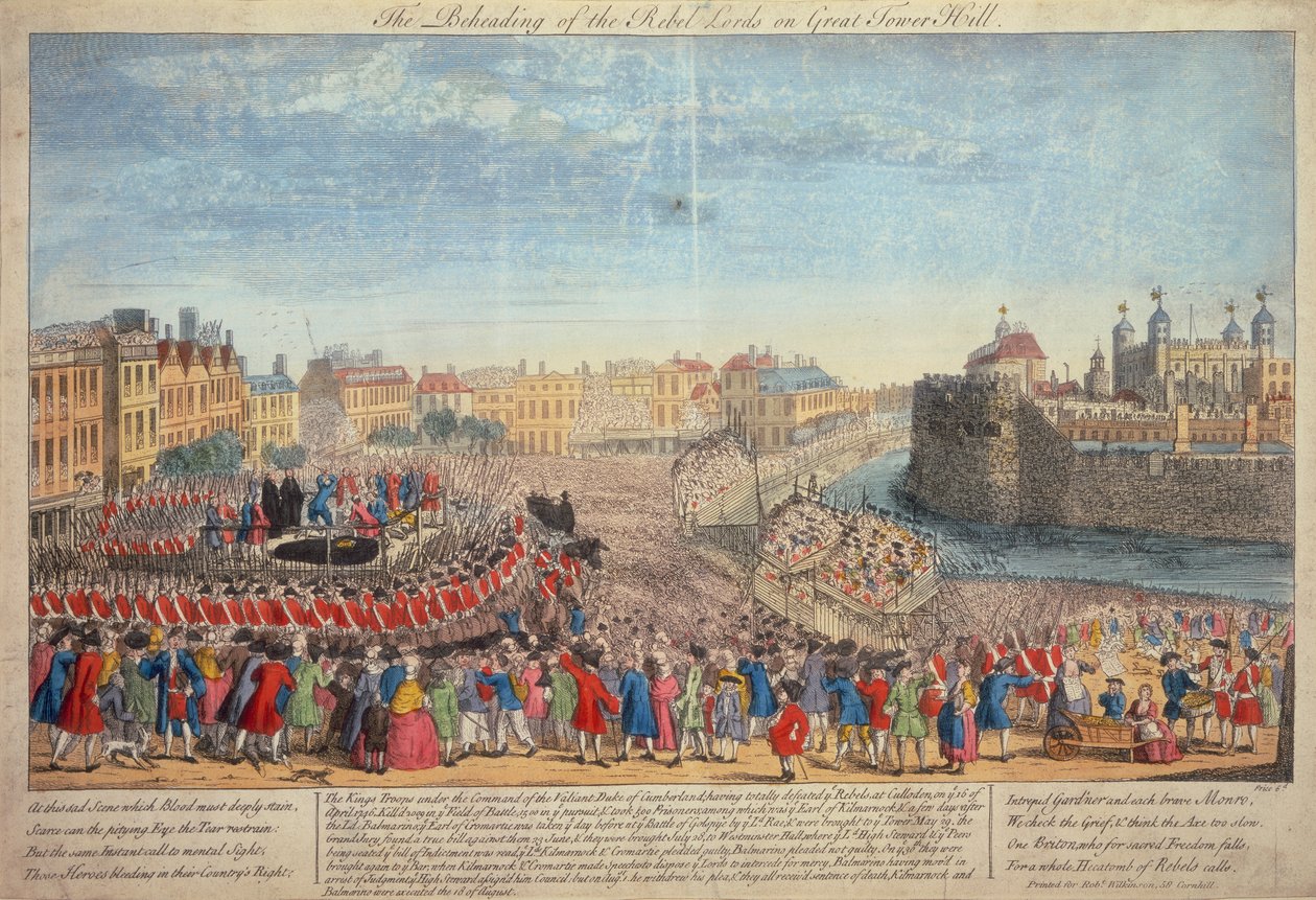 "Höghuggningen av rebellherrarna på Great Tower Hill", c1746 av Unbekannt