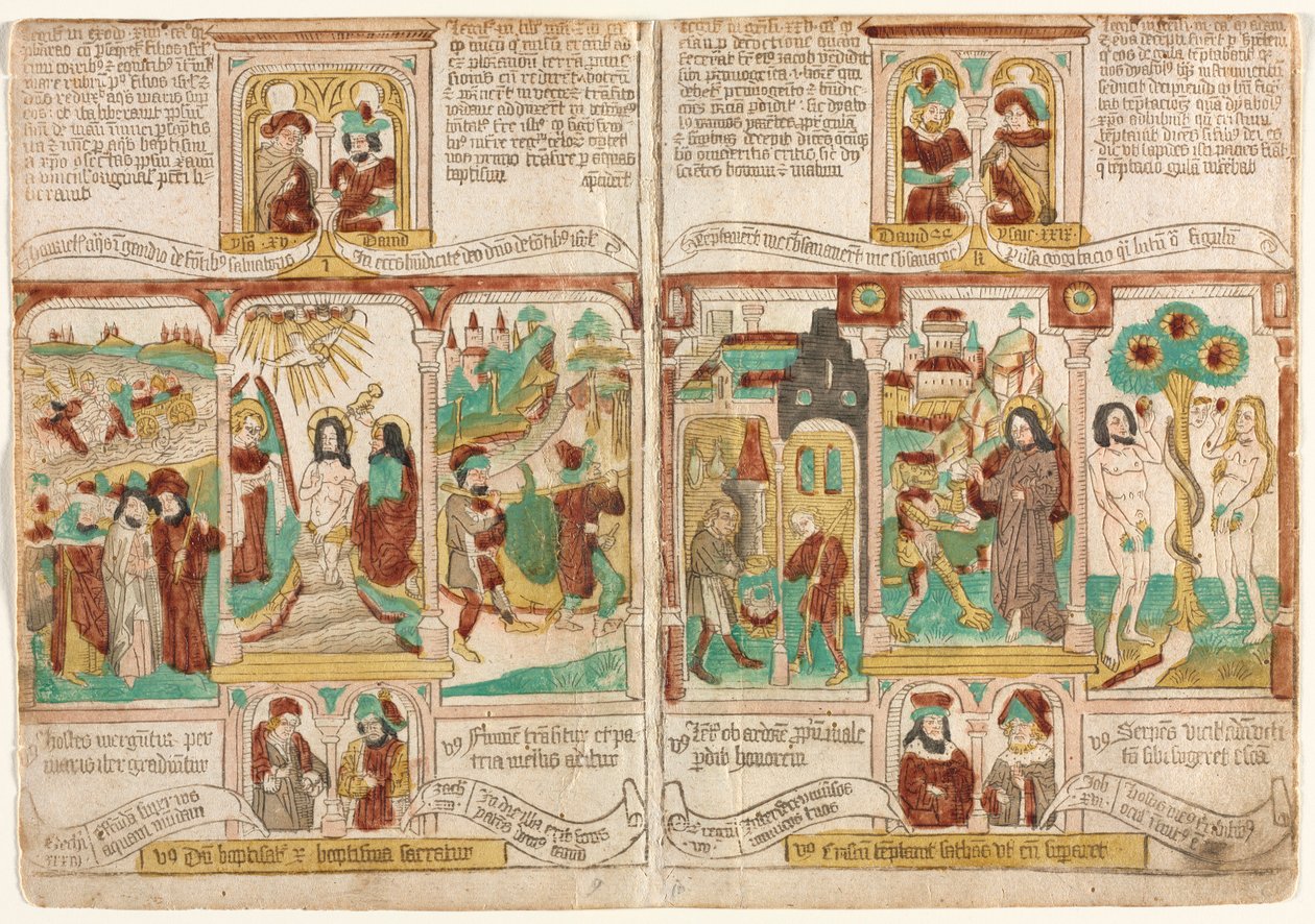The Bible of the Poor Biblia Pauperum, Faraos armé drunknade i Röda havet..., 1450-1465. av Unbekannt