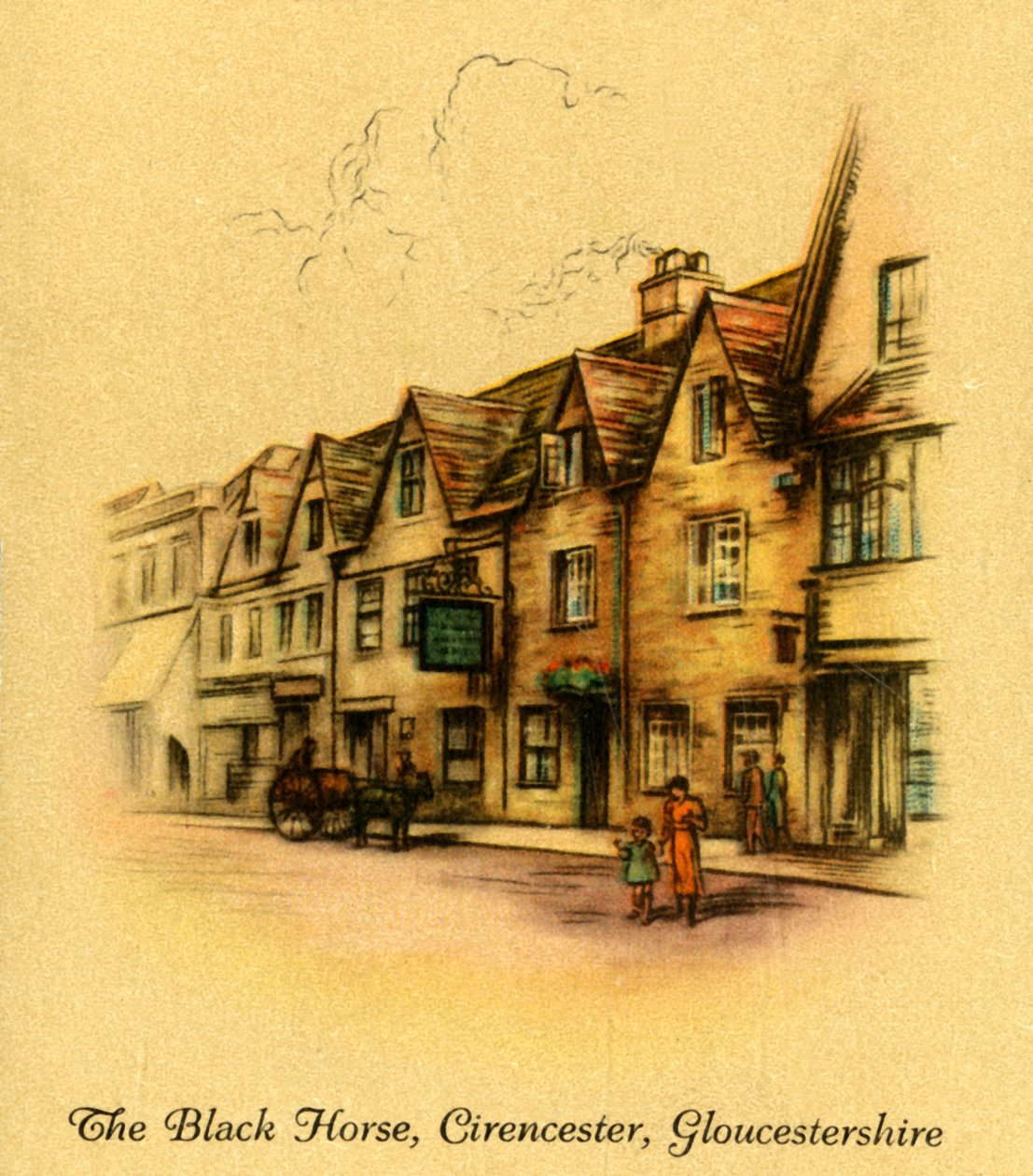 Den svarta hästen, Cirencester, Gloucestershire, 1936. av Unbekannt