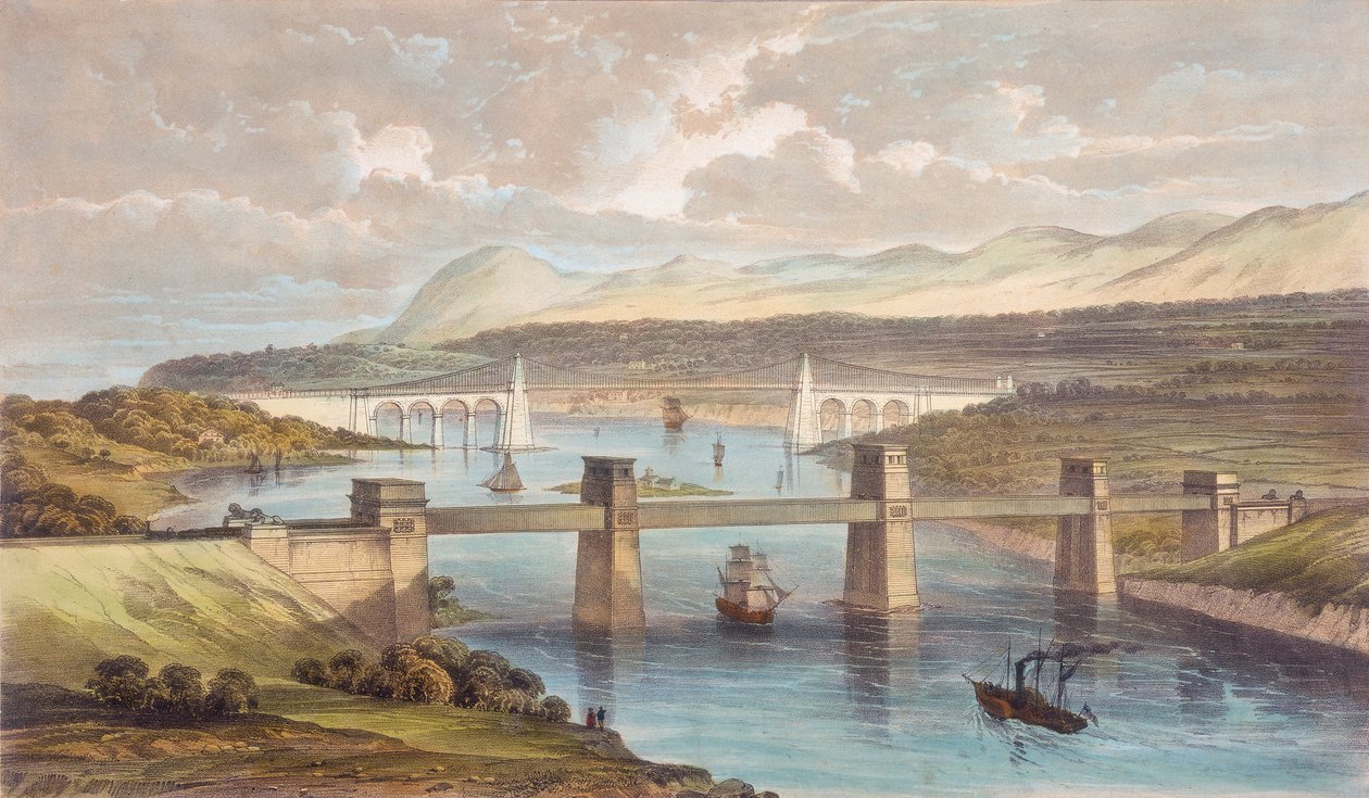 Britannia Tubular Bridge, Menai Strait, Wales, c1850 av Unbekannt