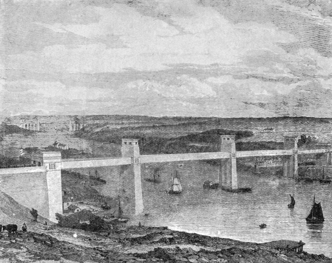 Britannia Tubular Bridge över Menaisundet, 1850..., 1901. av Unbekannt