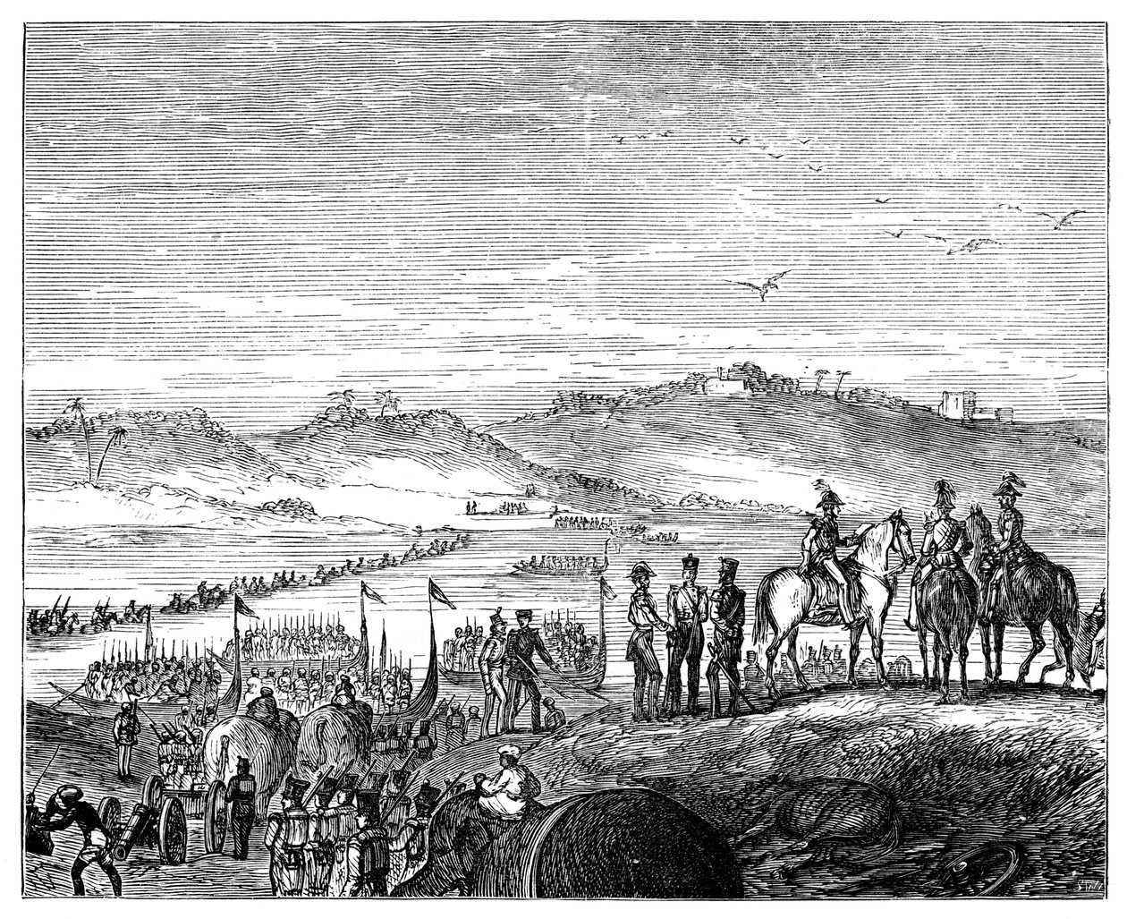 Den brittiska armén korsar Sutlejfloden, Indien, 1800-talet, 1900 av Unbekannt