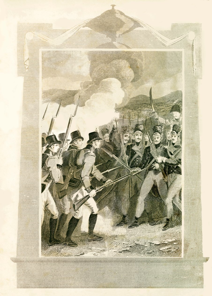 Britterna attackerade franska linjer med bajonetter i slaget vid Maida, 1806, 1816. av Unbekannt