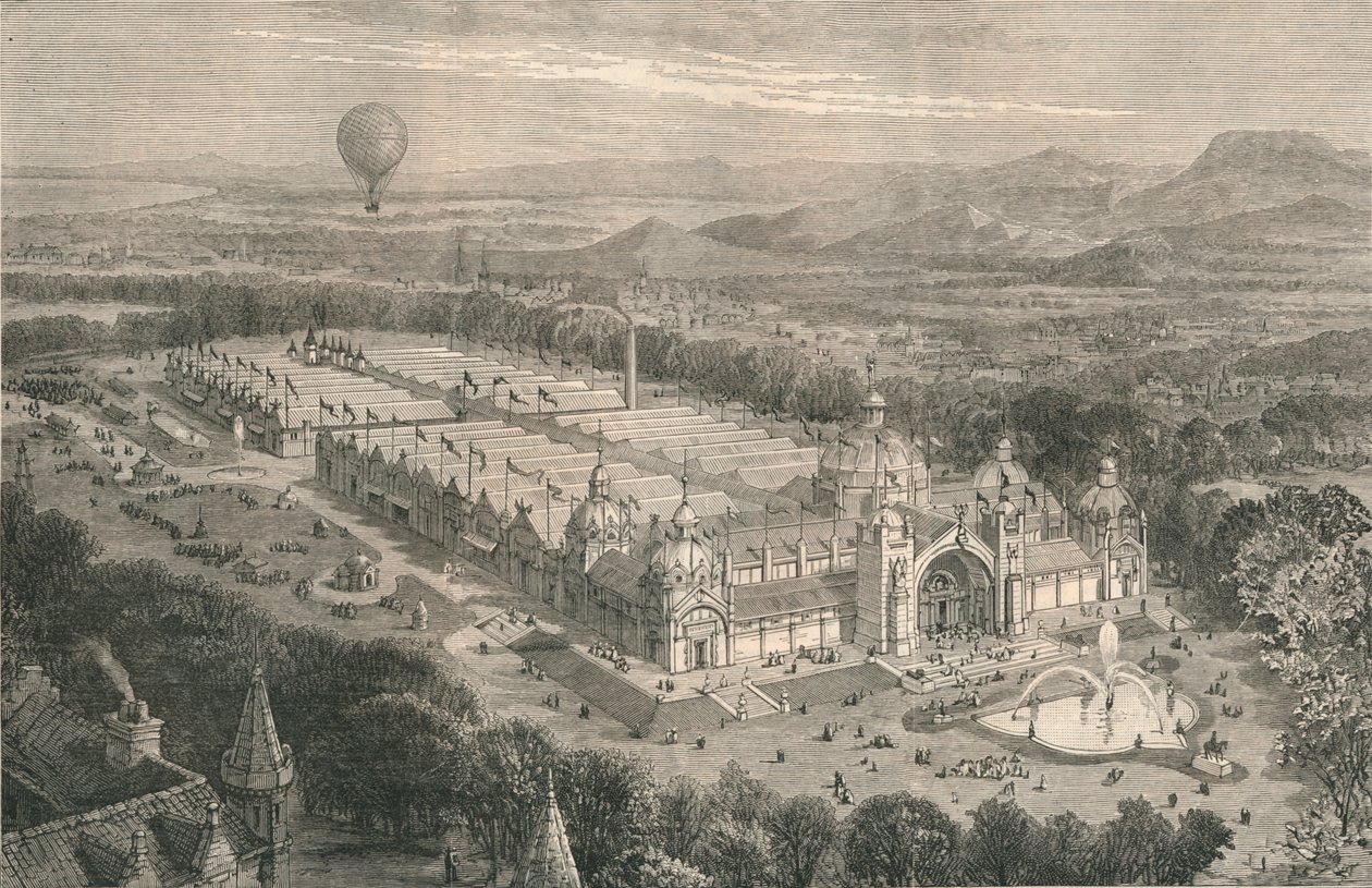 Byggnaden för den internationella industriutställningen i Edinburgh, 1886. av Unbekannt
