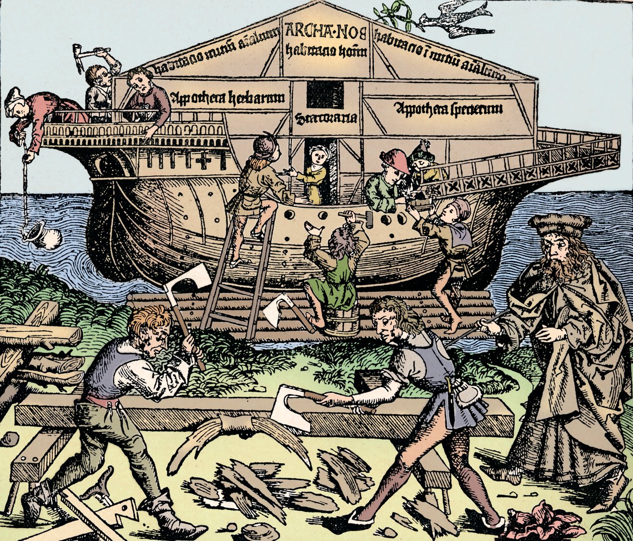 The Building of the Ark övervakad av Noah, 1493, 1903 av Unbekannt