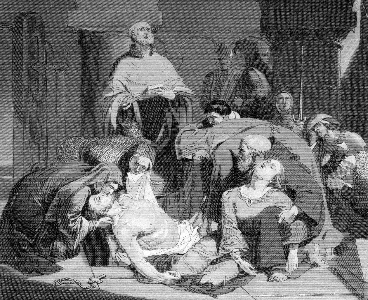Begravningen av Harold i Waltham Abbey, c1847 av Unbekannt