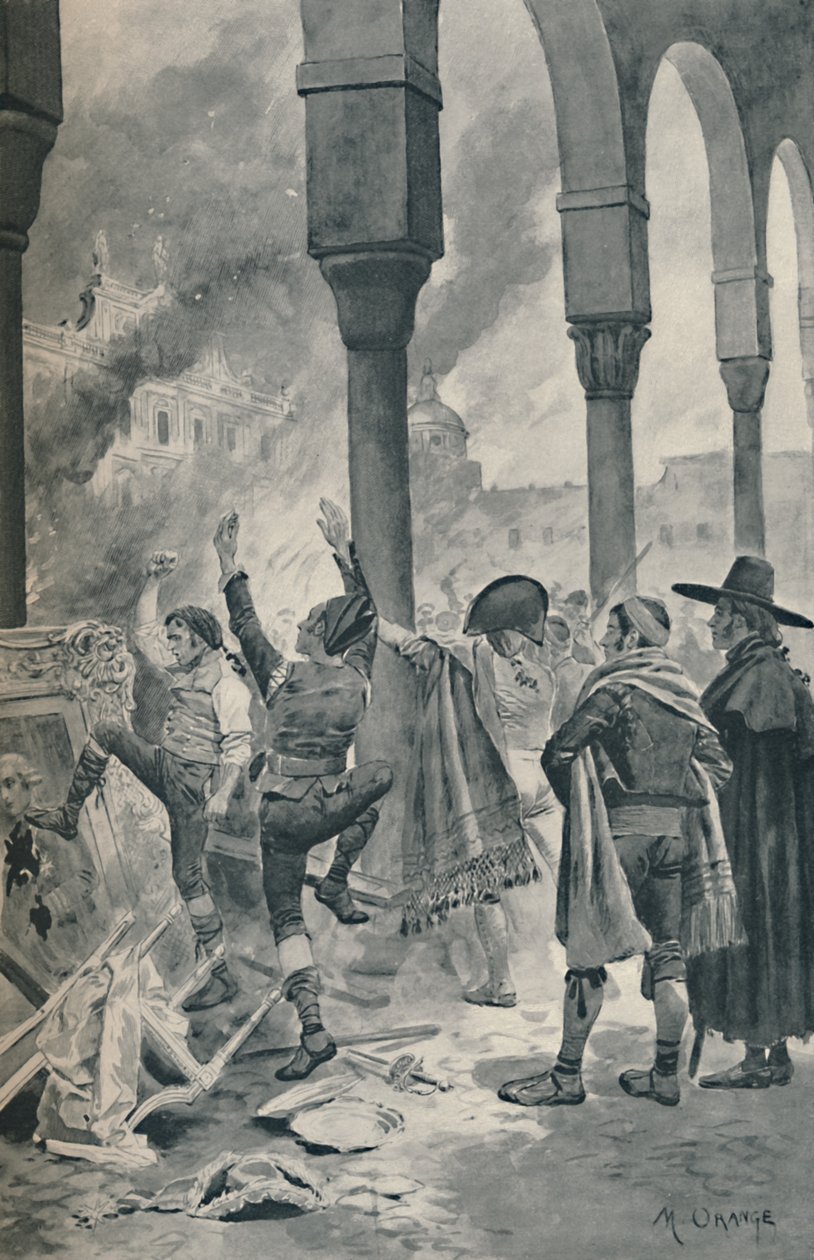 Brännandet av ett palats av Godoy av befolkningen i Madrid, 1896 av Unbekannt