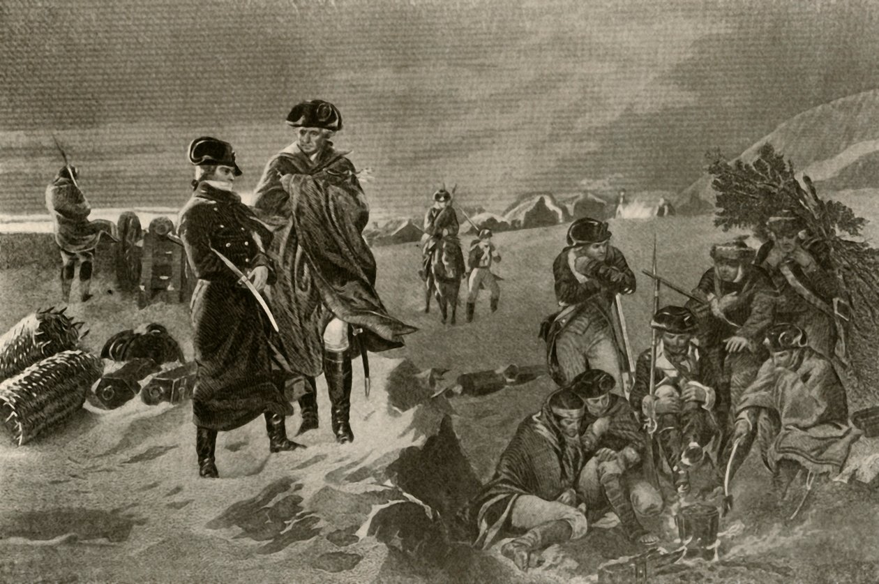 Lägret i Valley Forge. Officerskappor och holländska filtar för soldater, c1777, 1937. av Unbekannt