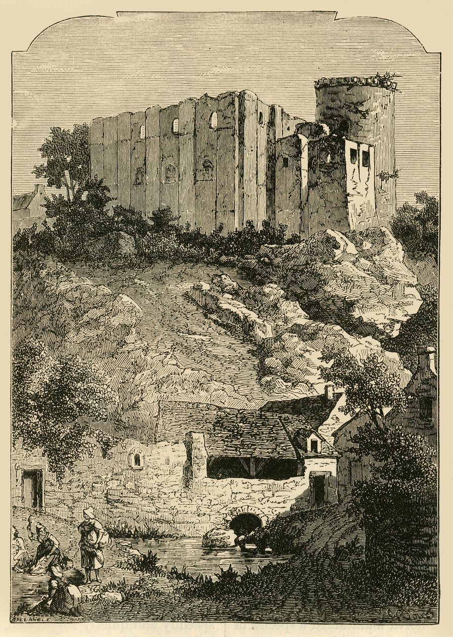Slottet i Falaise och fontänen i Arlette, 1890. av Unbekannt