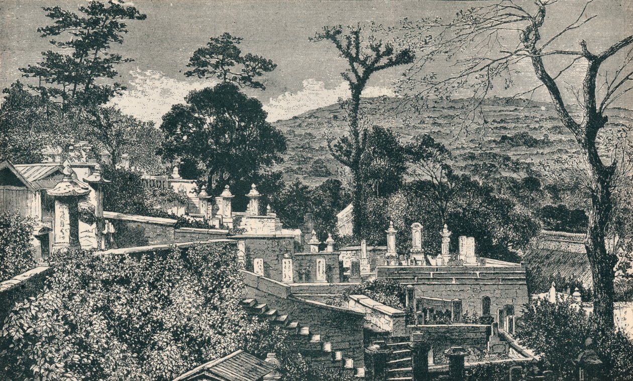 Cemetery Hill i Nagasaki, Japan, före den moderna expansionen av staden 1907 av Unbekannt