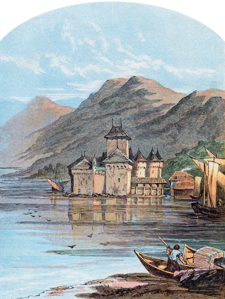 Chillon-slottet, Genèvesjön, Schweiz, 1864 av Unbekannt