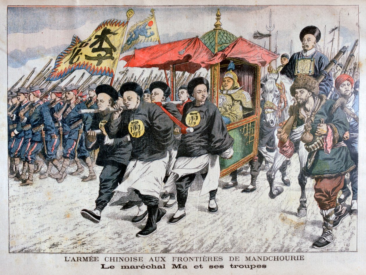Den kinesiska armén ledd av marskalk Ma vid den manchuriska gränsen, rysk-japanska kriget, 1904 av Unbekannt