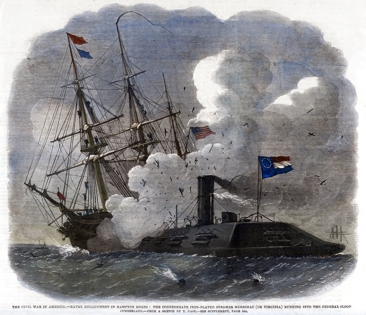 Inbördeskriget i Amerika - Naval Engagement in Hampton Roads..., 1862 av Unbekannt
