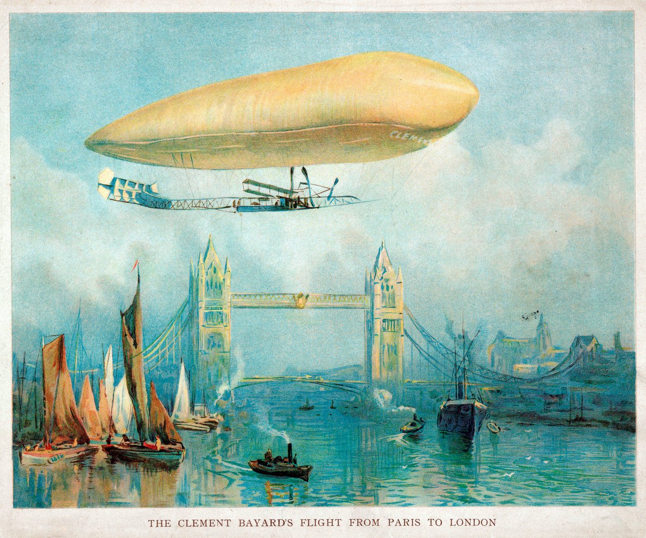 "Clement-Bayards flygning från Paris till London", c 1908 av Unbekannt