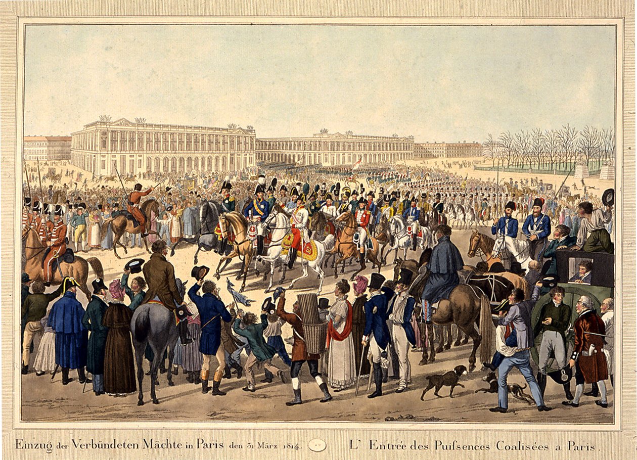 Koalitionsarmén går in i Paris den 31 mars 1814, tidigt 1800-tal. av Unbekannt