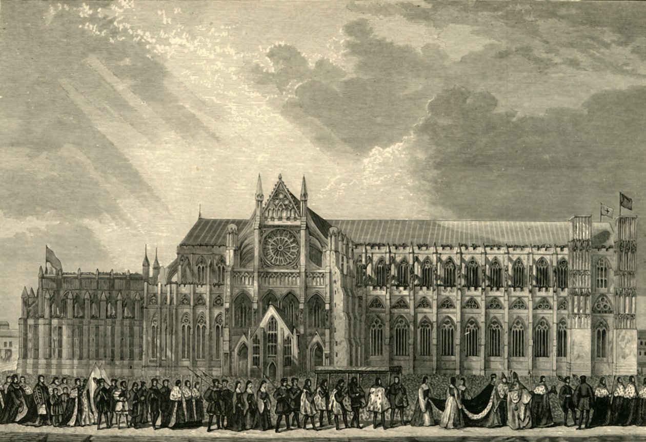 Kröningsprocessen av Anne Boleyn till Westminster Abbey, 1533, 1881. av Unbekannt