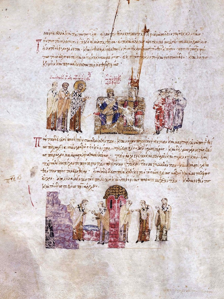 Konstantinopels råd Triumf för ortodoxi i 843 miniatyr från Madrid Skylitzes, av Unbekannt