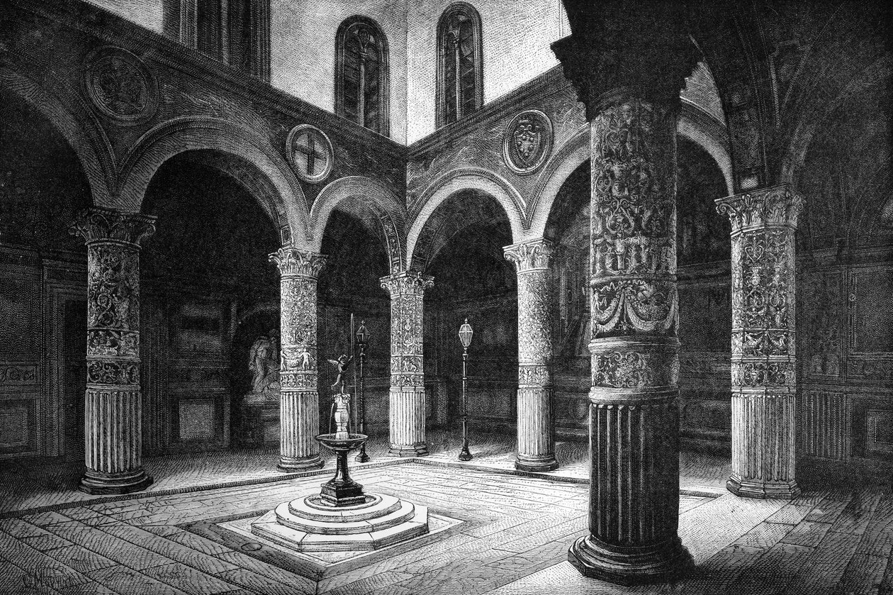 Domstol i Palazzo Vecchio, Florens, Italien, 1882 av Unbekannt