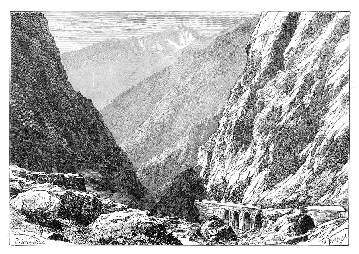 The Darial Defile på gränsen till Ryssland, Georgien, 1895 av Unbekannt