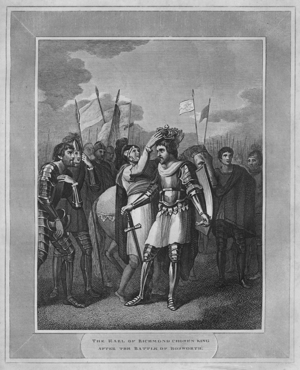 Jarlen av Richmond utvalde kung efter slaget vid Bosworth, 1838 av Unbekannt