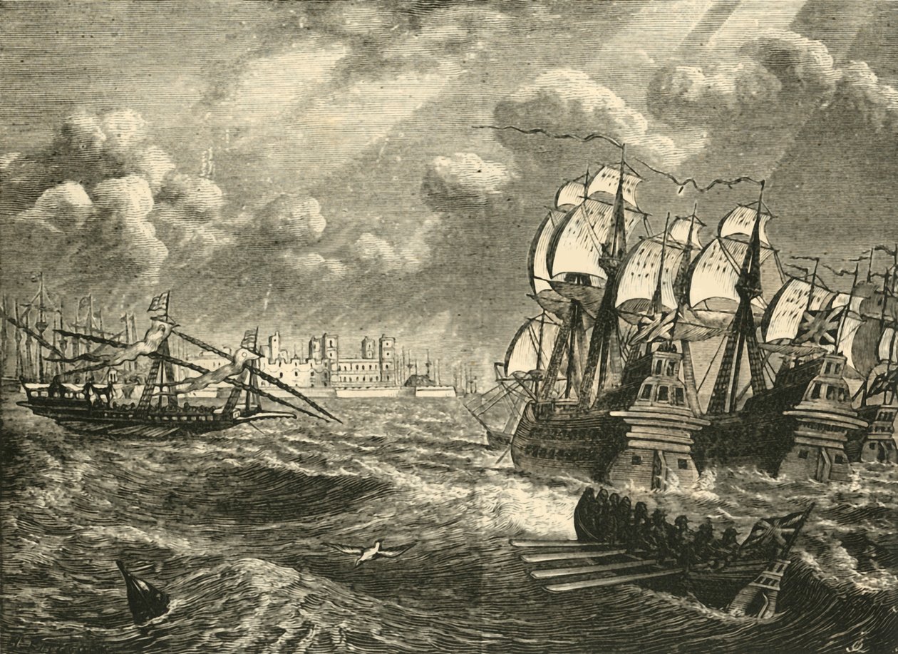 Den engelska flottan före Cadiz, 1596, 1890. av Unbekannt