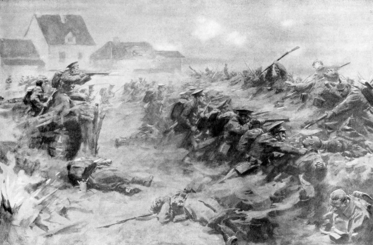 Engelsmännen driver tillbaka tyskarna vid Ypres front, Belgien, 11 november 1914, 1926 av Unbekannt