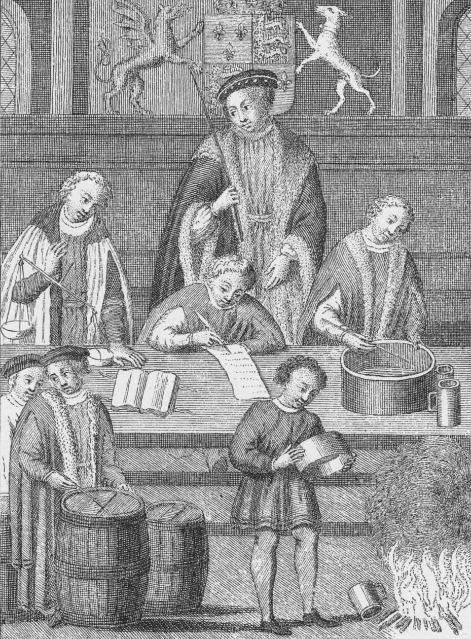 Skattkassan på Henrik VII:s tid, c1490 1904 av Unbekannt