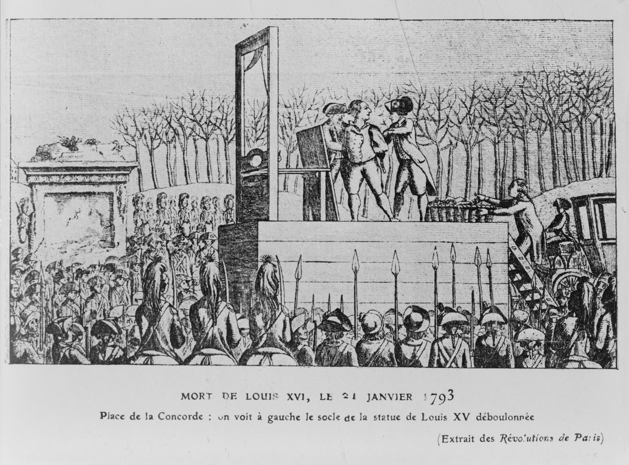 Avrättningen av Ludvig XVI på Place de la Revolution den 21 januari 1793, ca. 1793 av Unbekannt