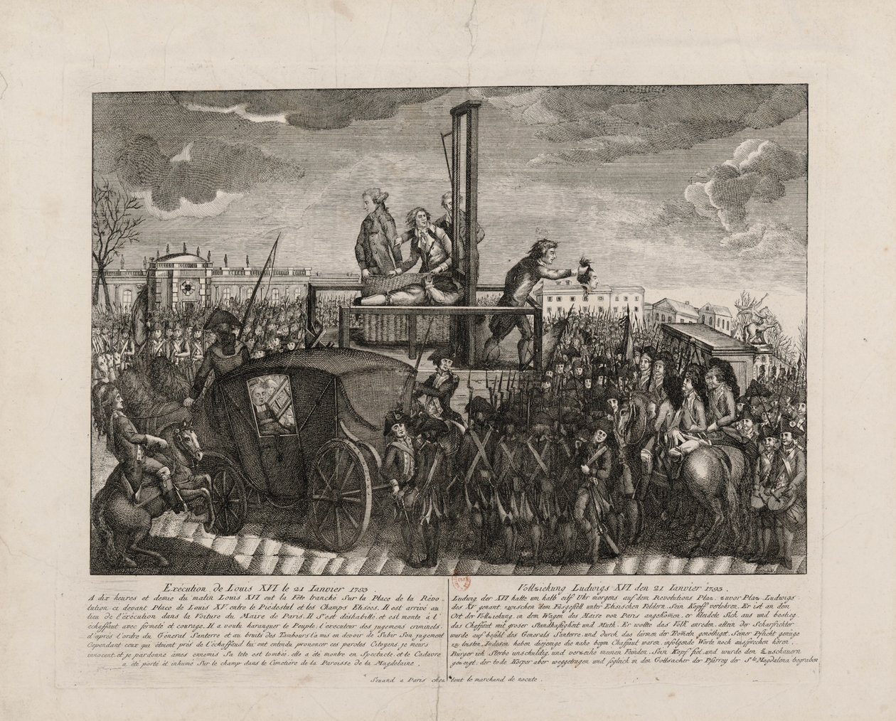 Avrättningen av Ludvig XVI på Place de la Revolution den 21 januari 1793, ca. 1793. av Unbekannt