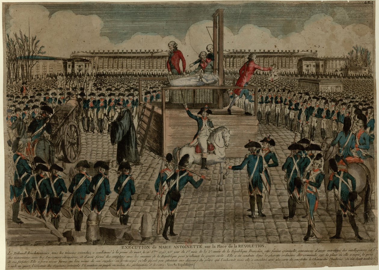 Avrättningen av Marie Antoinette på Place de la Revolution den 16 oktober 1793, ca. 1793. av Unbekannt