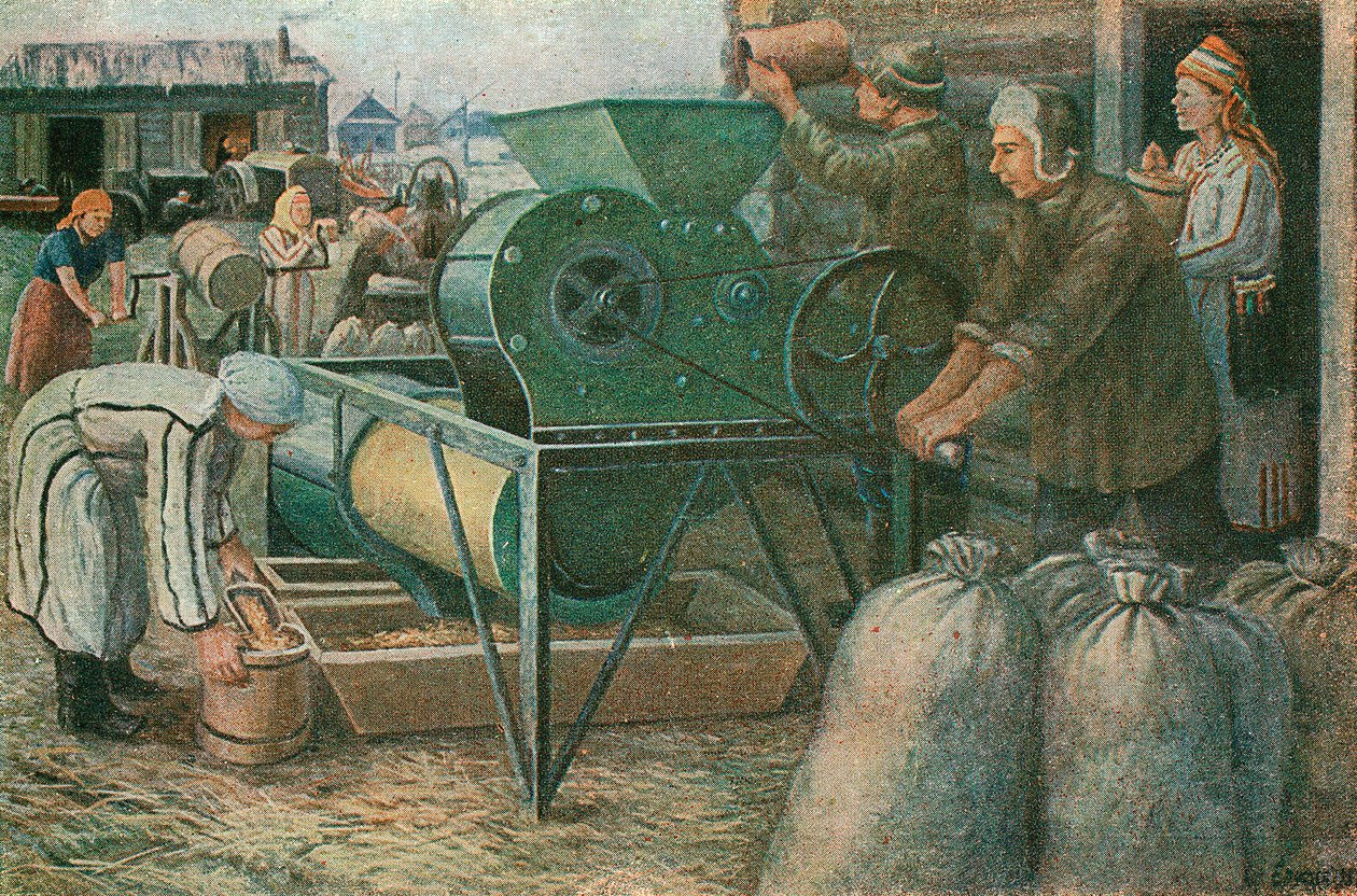 Kampen för skörden: sortering av frön i en Mordva kollektivgård, 1933 av Unbekannt