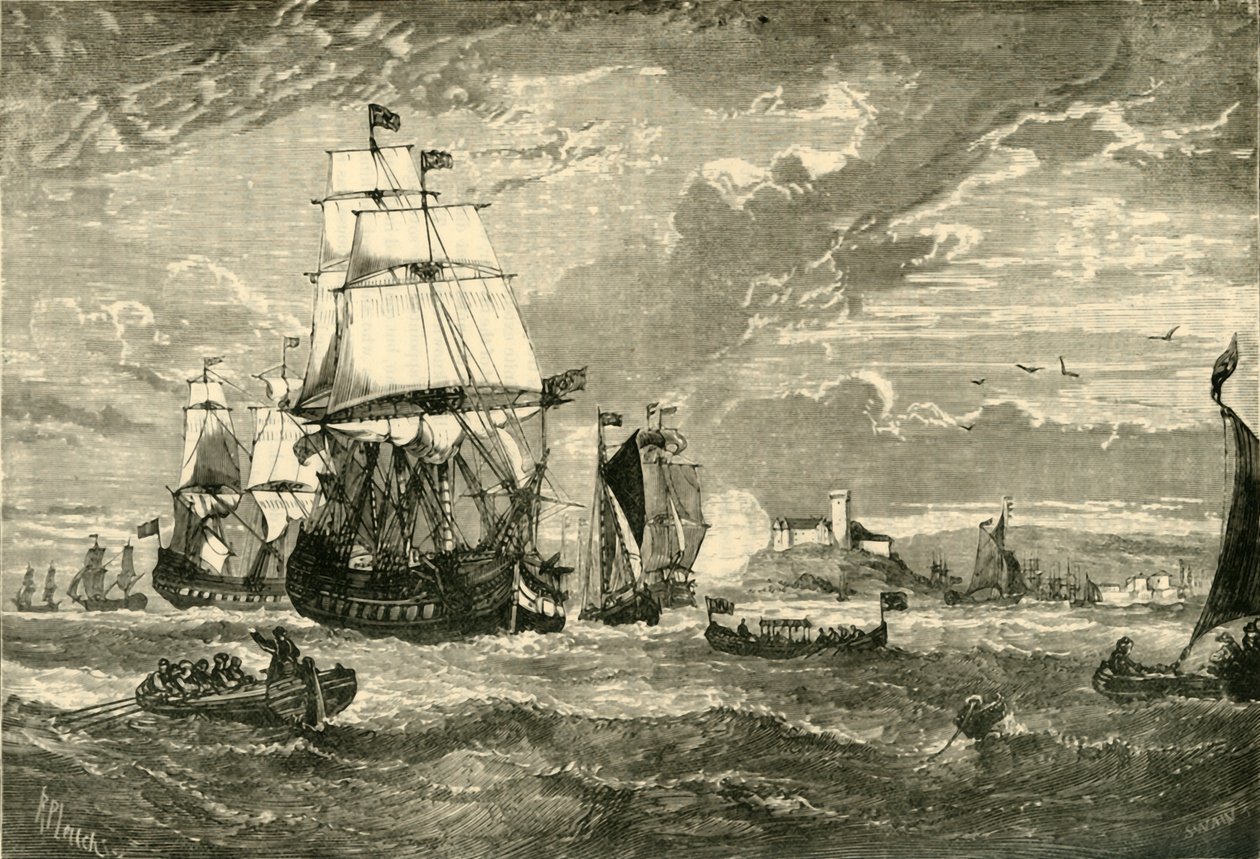 Ostindiska kompaniets första flotta lämnar Woolwich, 1601, 1890. av Unbekannt