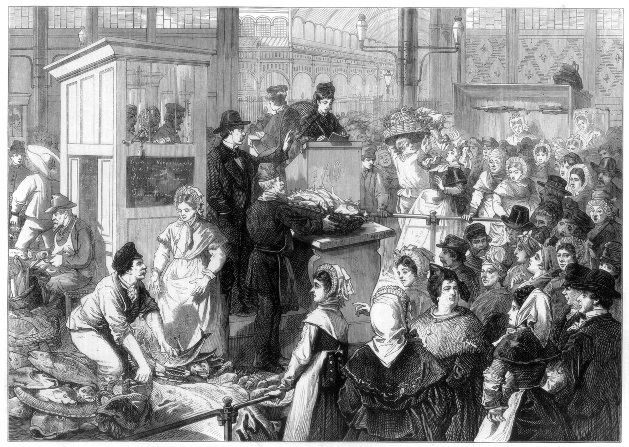 Fiskmarknaden, fastetiden i Paris, 1875 av Unbekannt