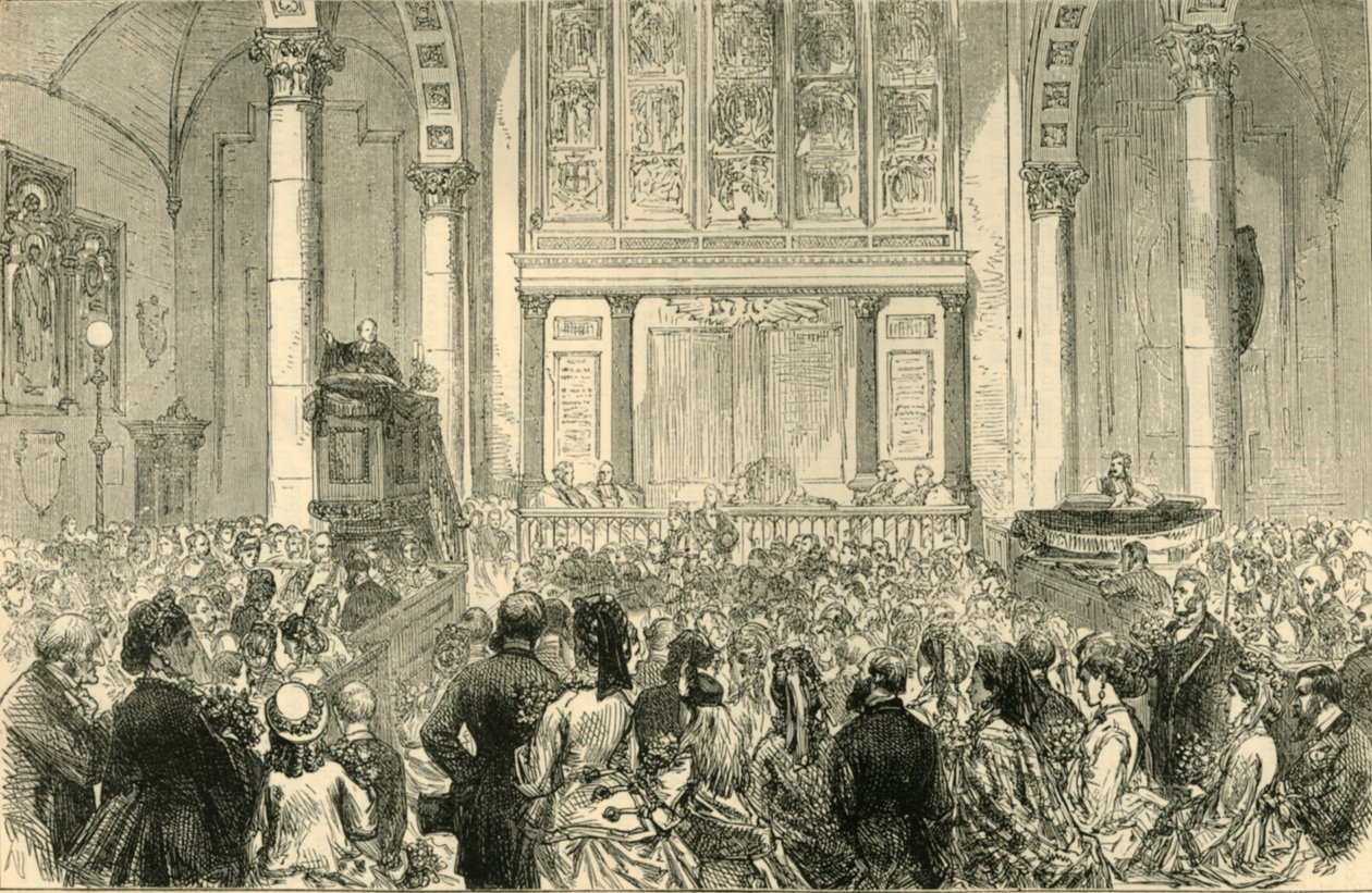 Blomsterpredikan i St. Catherine Cree-kyrkan, c1872. av Unbekannt