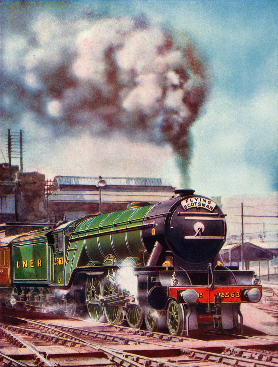 The Flying Scotsman lämnar Kings Cross Station, fraktad av nr 2563, 1935-36. av Unbekannt