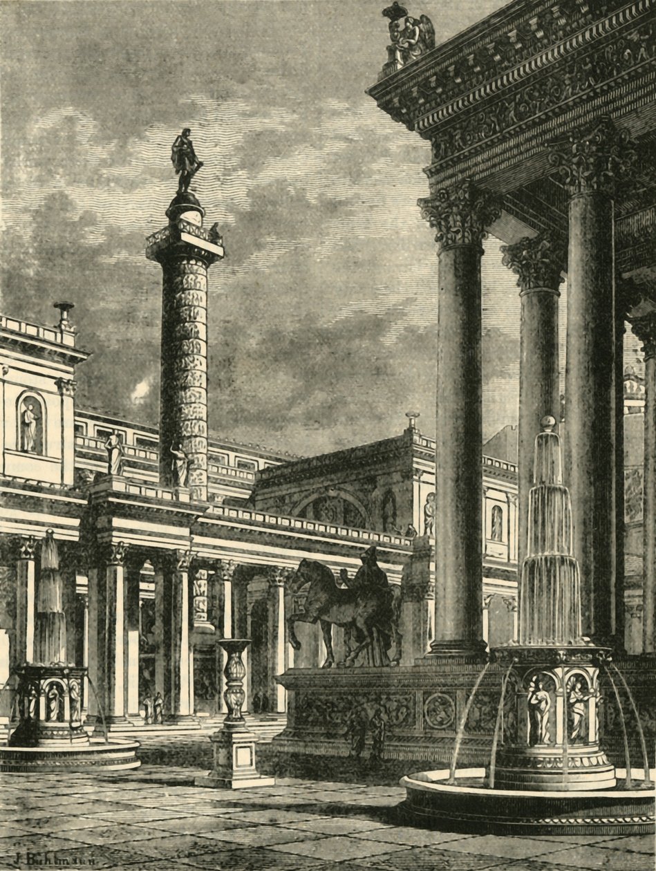Forumet och kolumnen av Trajanus restaurering, 1890. av Unbekannt