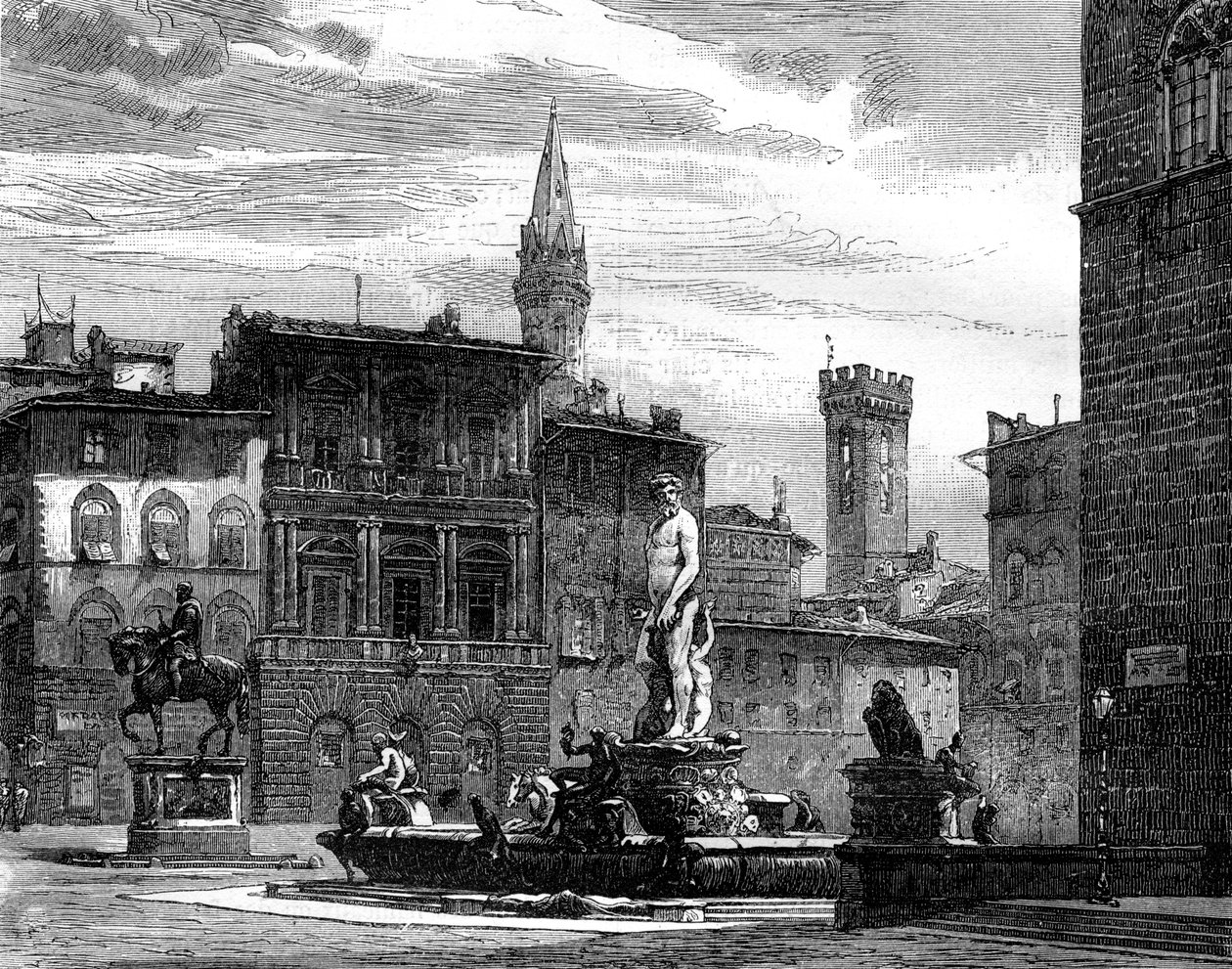 Neptunus fontän, Piazza della Signoria, Florens, Italien, 1800-talet av Unbekannt
