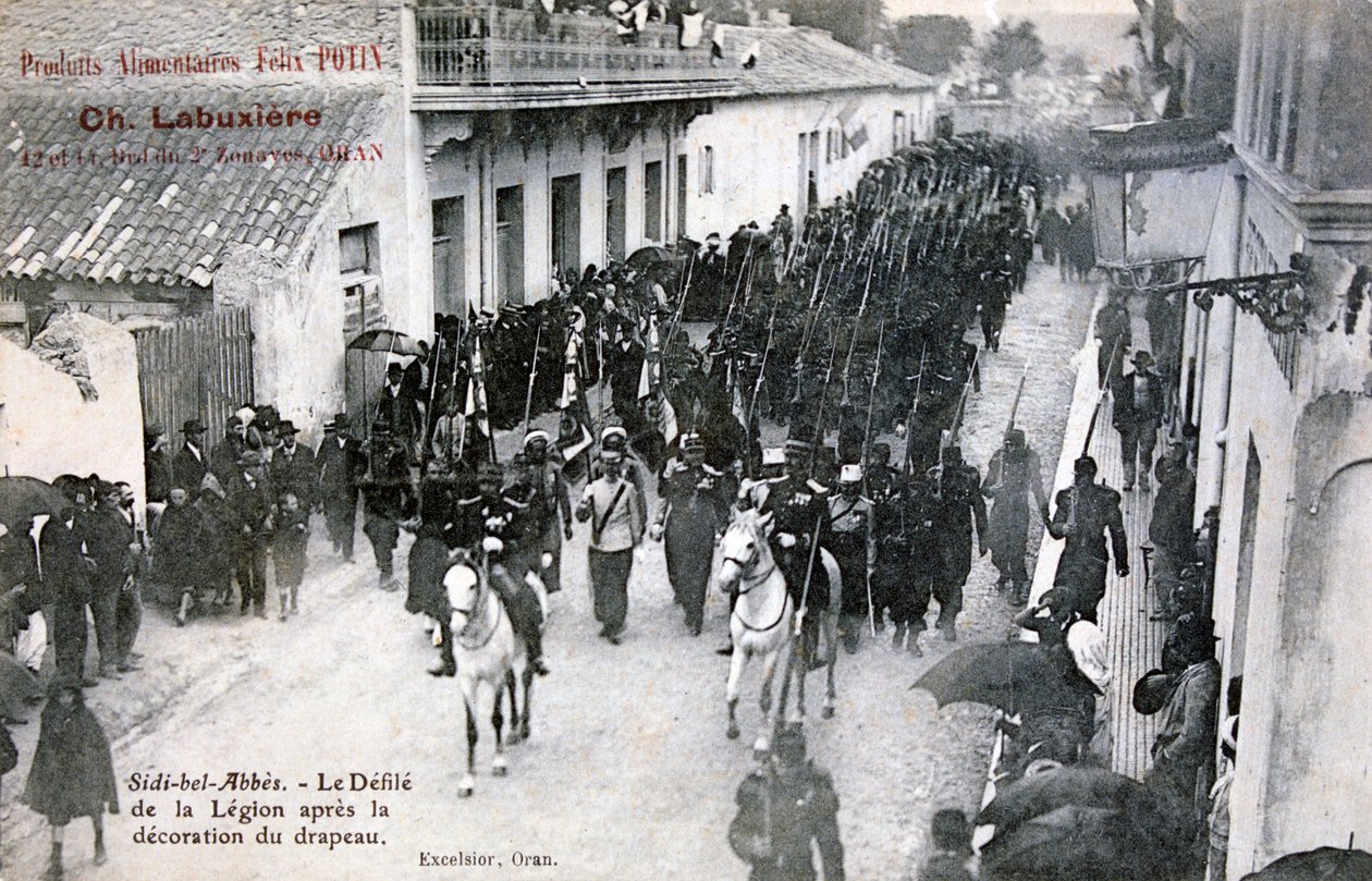 Den franska främlingslegionen paraderar genom gatorna i Sidi Bel Abbes, Algeriet, 1906 av Unbekannt
