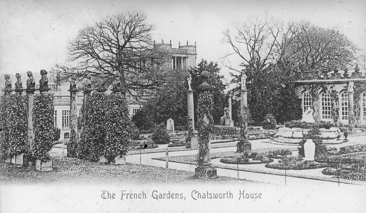 The French Gardens, Chatsworth House, Derbyshire, sent 1800- eller tidigt 1900-tal av Unbekannt