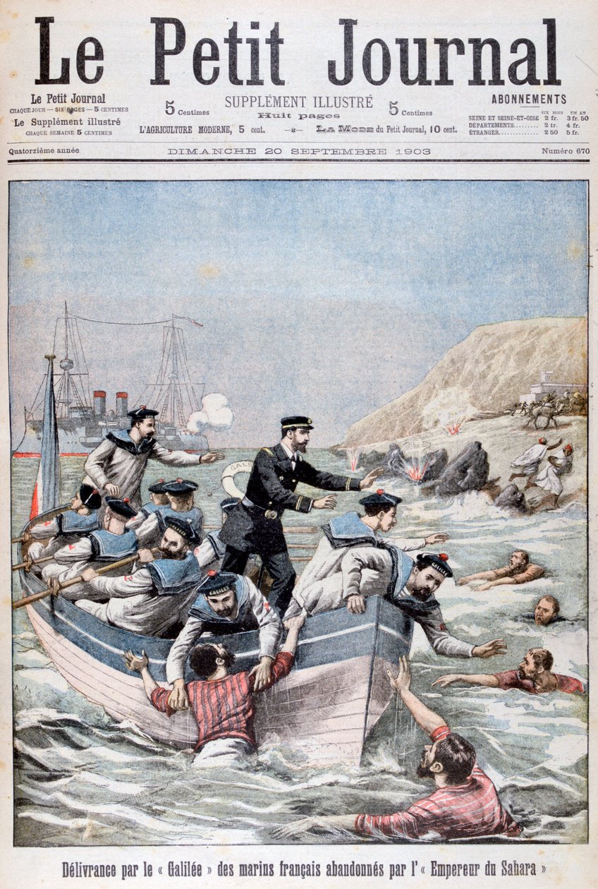 Den franska kryssaren i Linois-klassen Galilee som räddar franska sjömän, 1903 av Unbekannt