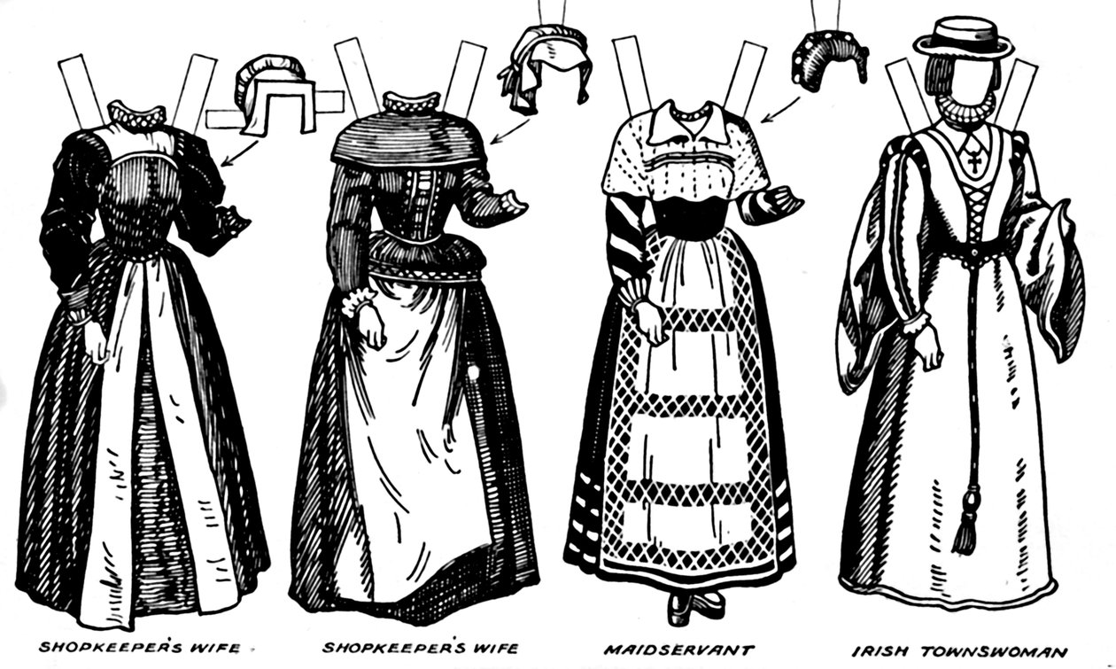 The Gallery of British Costume: Klänning som användes under det sena sextonde århundradet, c1934 av Unbekannt