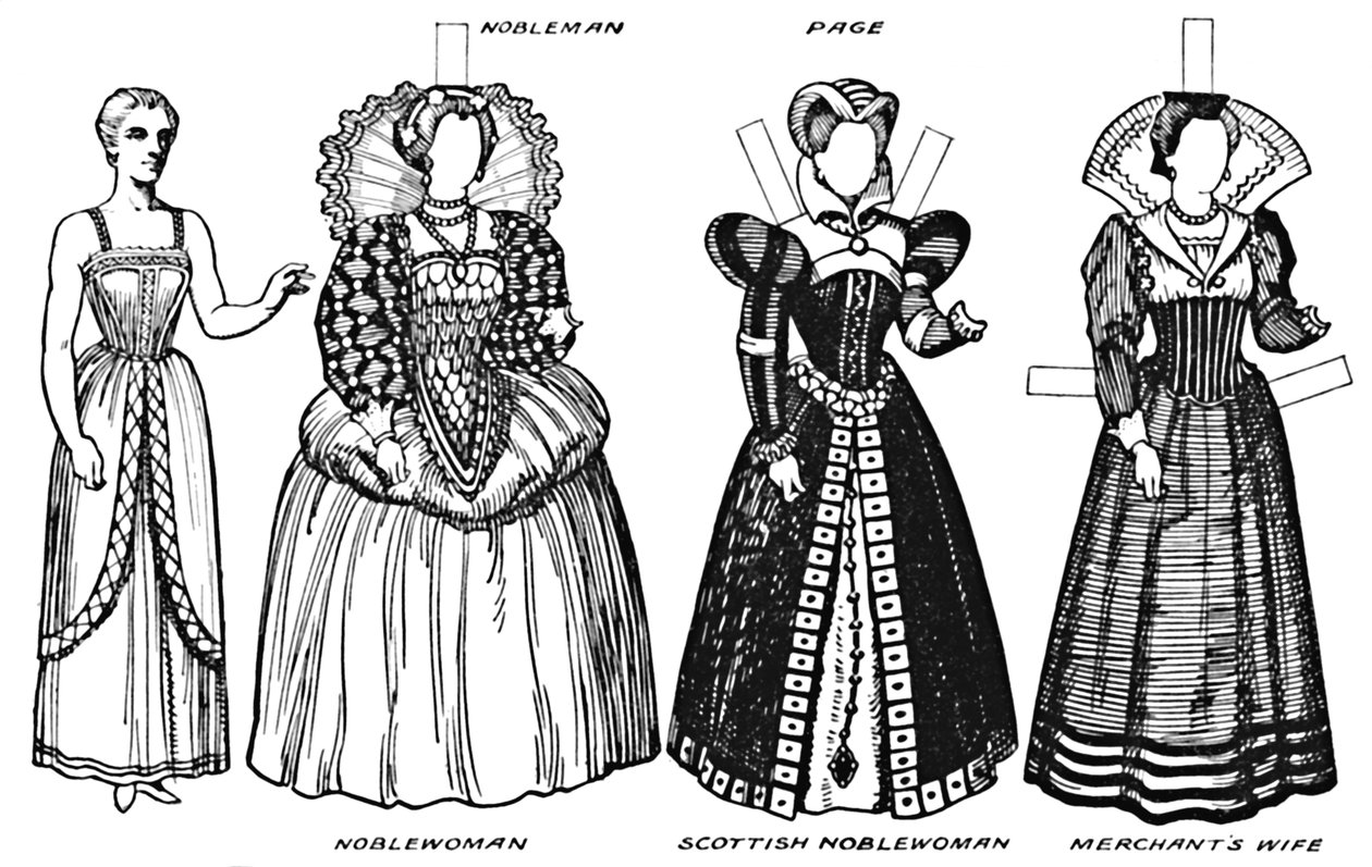 The Gallery of British Costume: Klänning som användes under det sena sextonde århundradet, c1934 av Unbekannt
