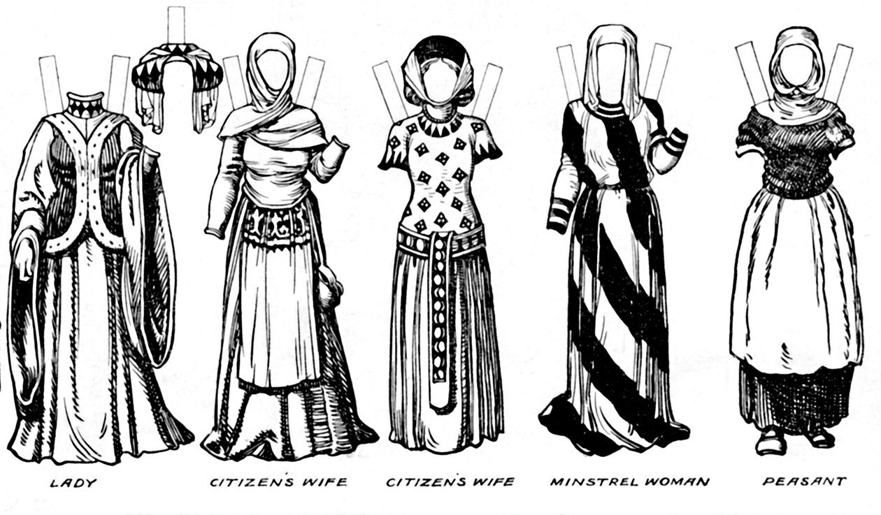 The Gallery of Costume: Klänningar burna under de sista åren av Edward III:s regering, c1934 av Unbekannt