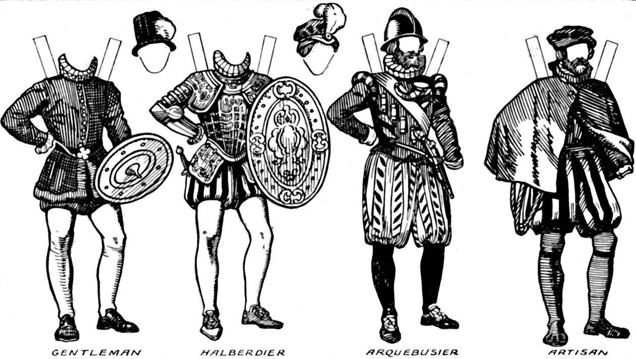 The Gallery of Historic Costume: Några av klänningarna som bärs under Elizabeths regeringstid, c1934 av Unbekannt